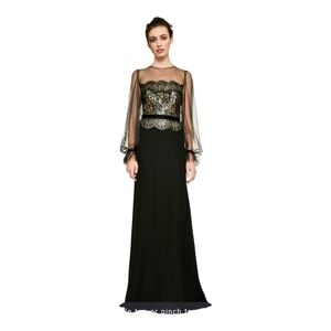 Tadashi Shoji Black and Gold Long Sleeve Dress